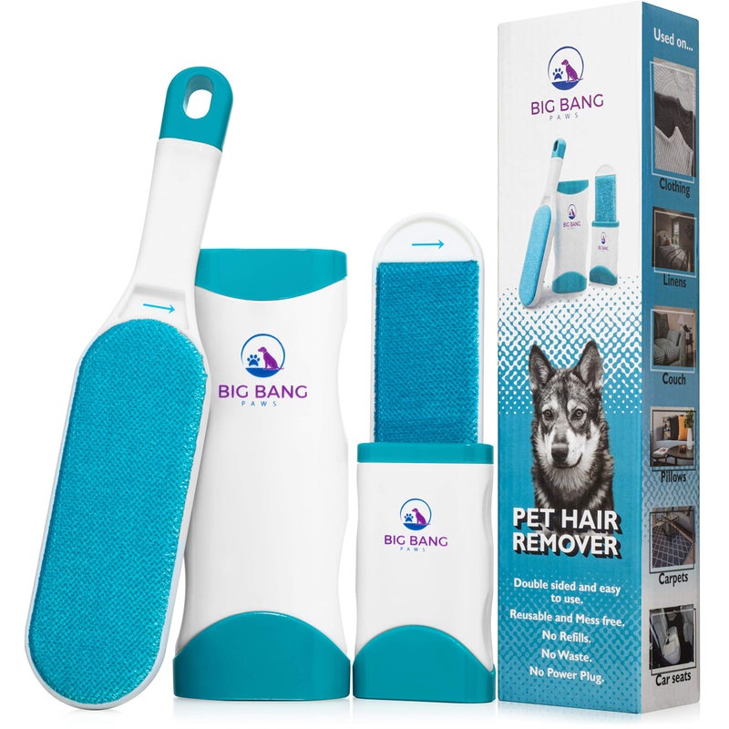 Big Bang Paws Pet Hair Remover Brush - Dog Hair Remover for Clothes - lint Brush pet Hair Remover - Reusable Fur Remover for Furniture and Clothing - Light pet Dander Remover with self Cleaning Base - Image 1